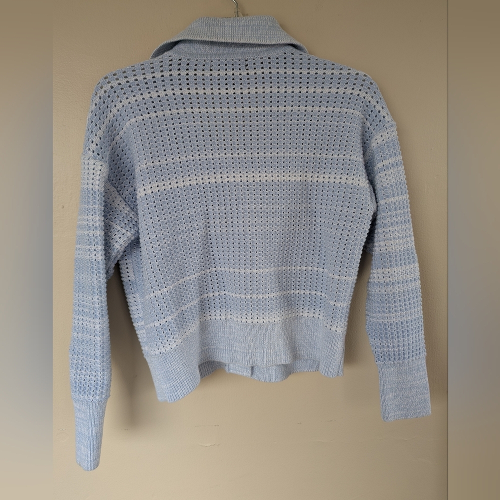 Design 365 Crocheted Knit Two Pocket Sweater Cardigan Coat Jacket, Blue (XS) - Picture 8 of 15